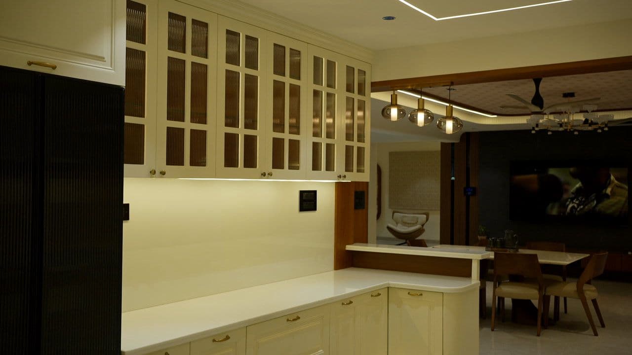 Open kitchen and dining area
